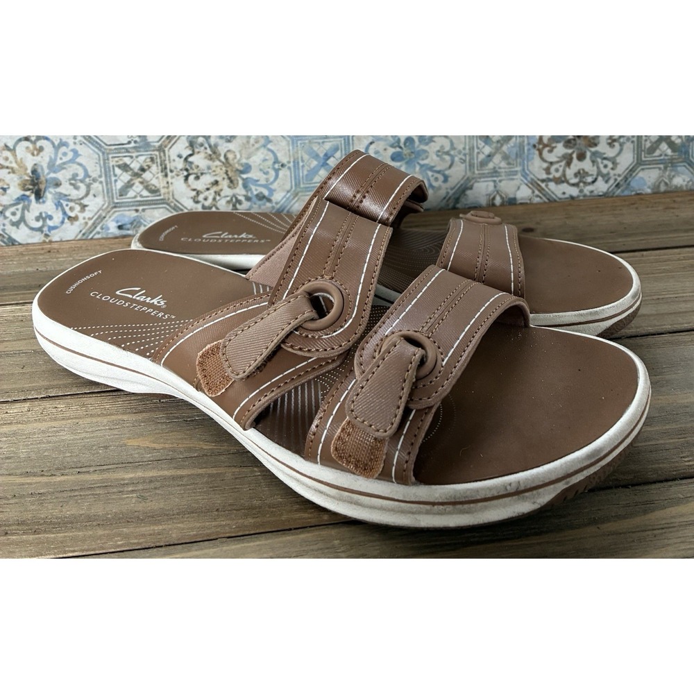 Clarks Cloud Steppers Flip Flops Brown White Womensโ Size 8